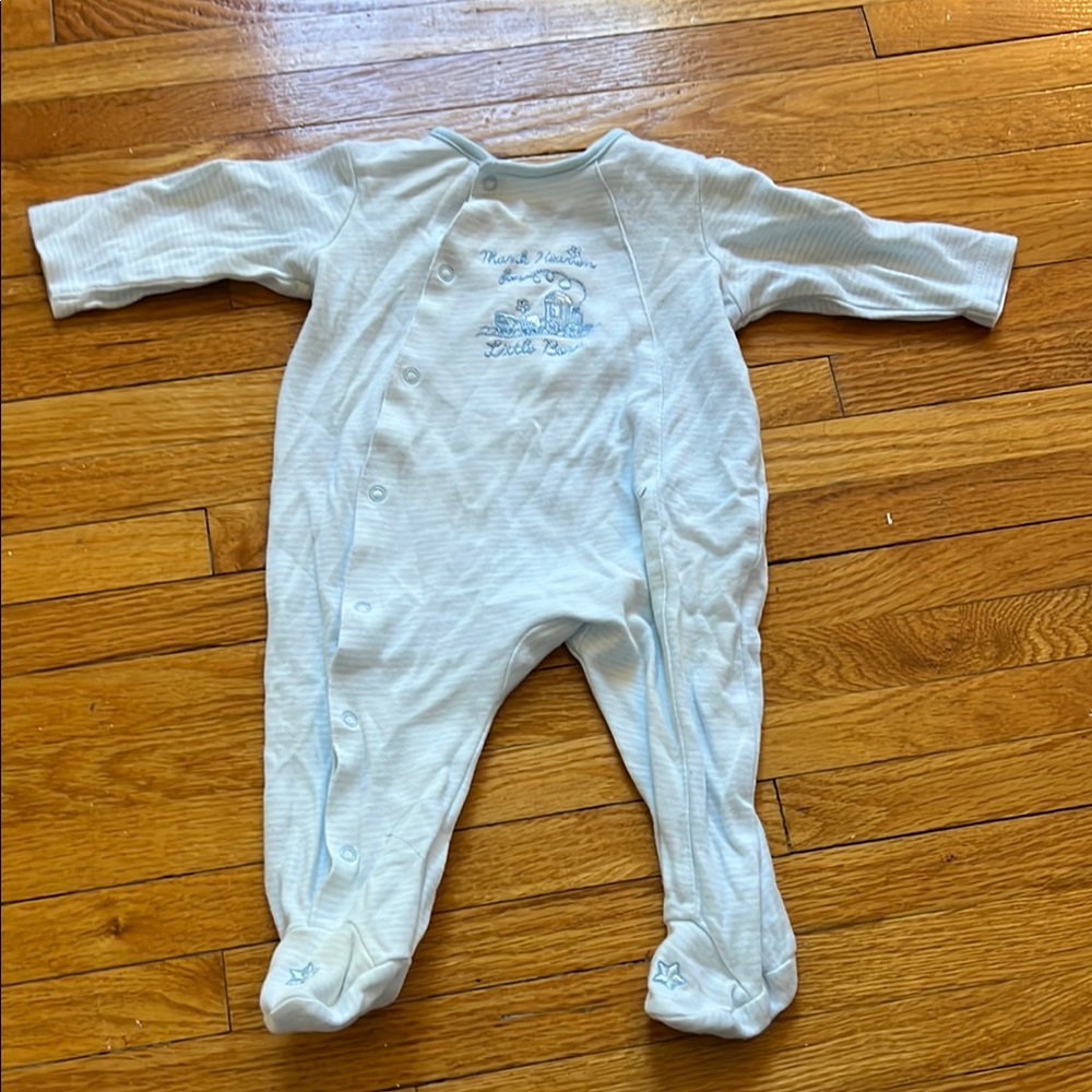 Little Me Blue and White Footies One Piece